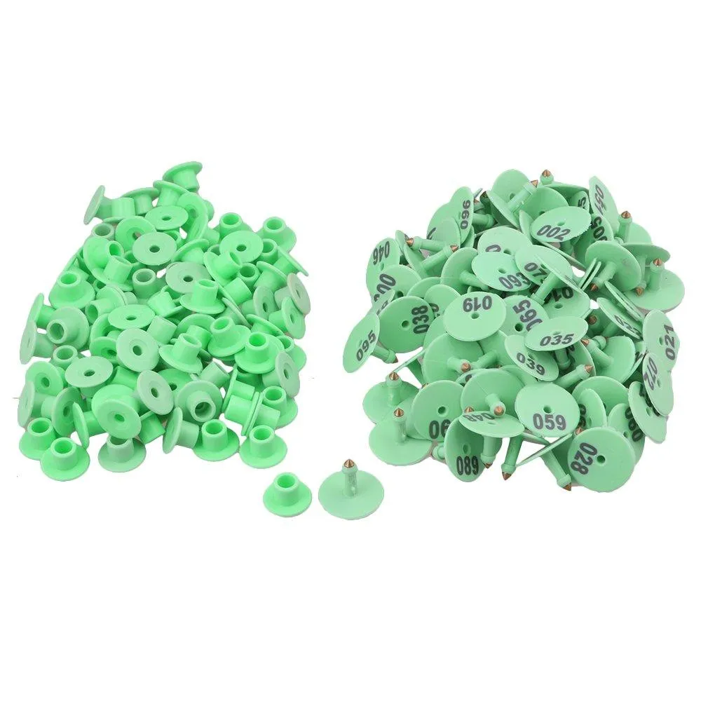 1-100 Cattle Number Ear Tags Set - Round Green Pig Sheep Goat Livestock Label