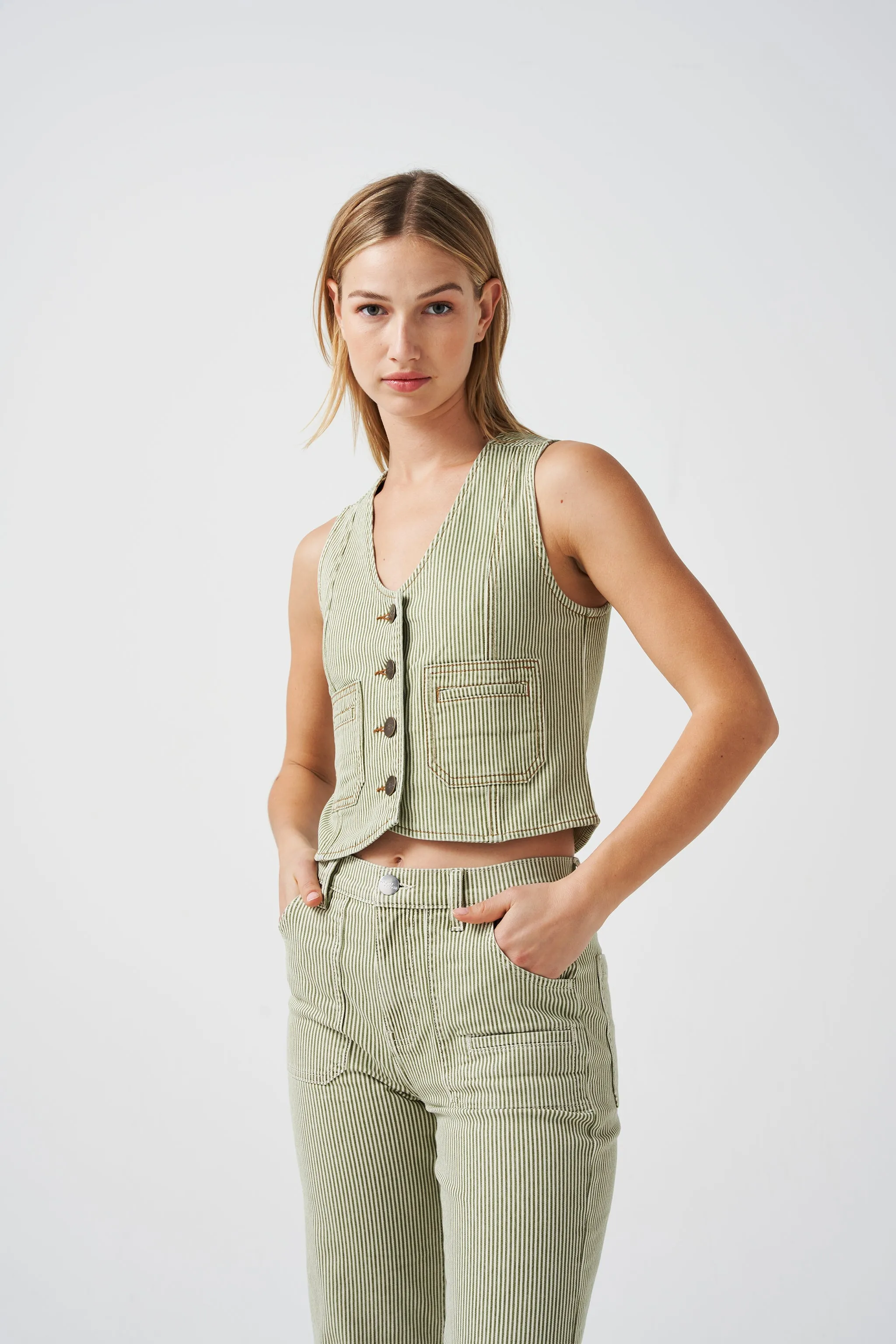 Bea Vest in Khaki Stripe