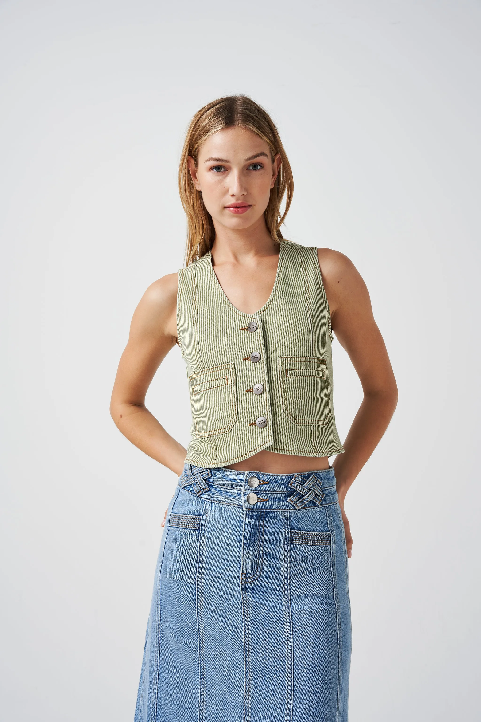Bea Vest in Khaki Stripe