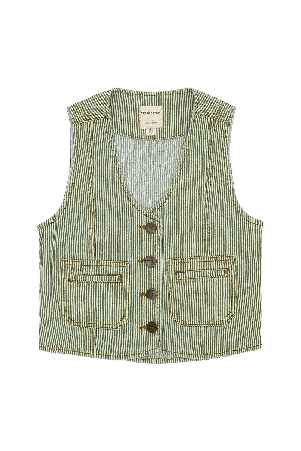 Bea Vest in Khaki Stripe