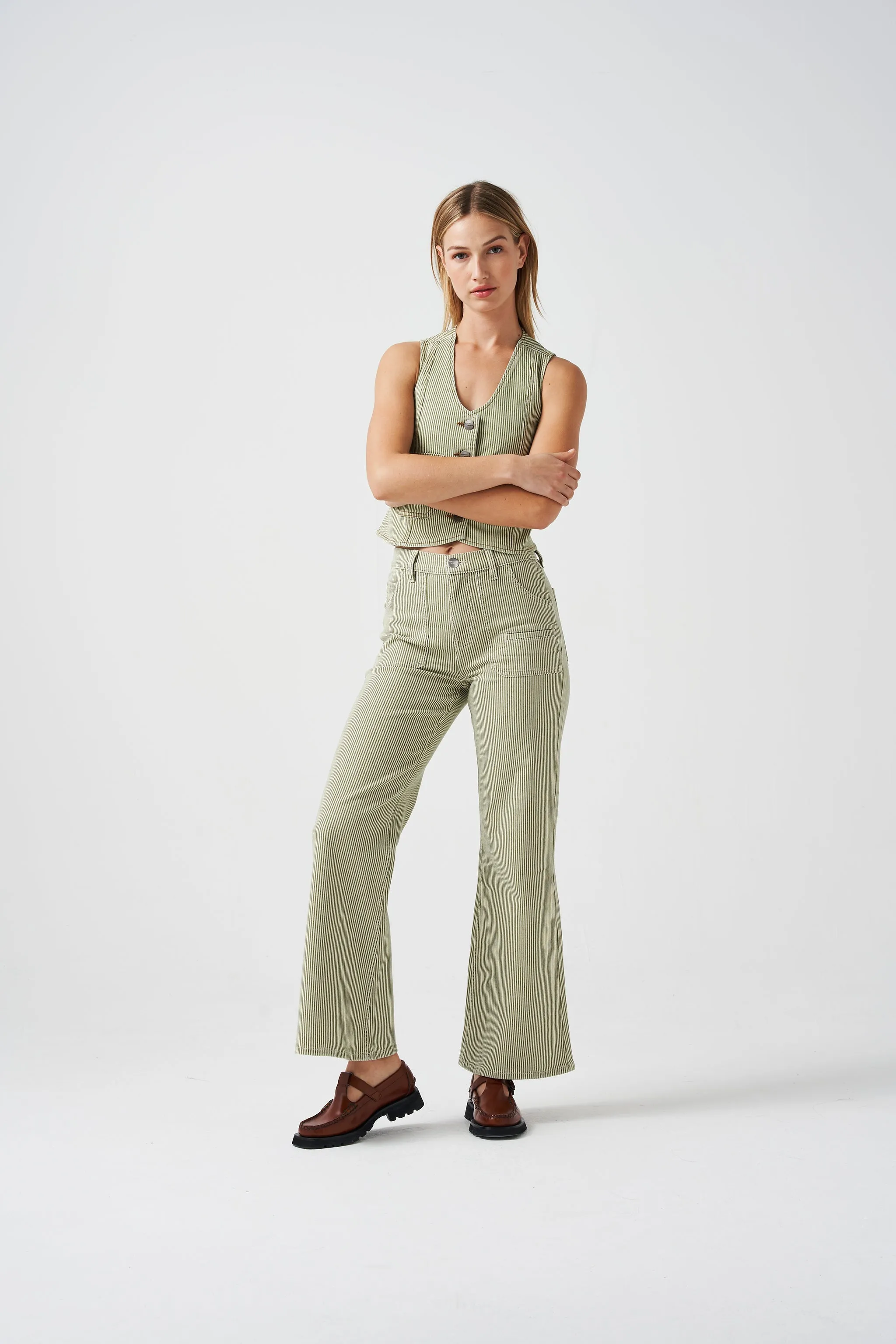 Bea Vest in Khaki Stripe