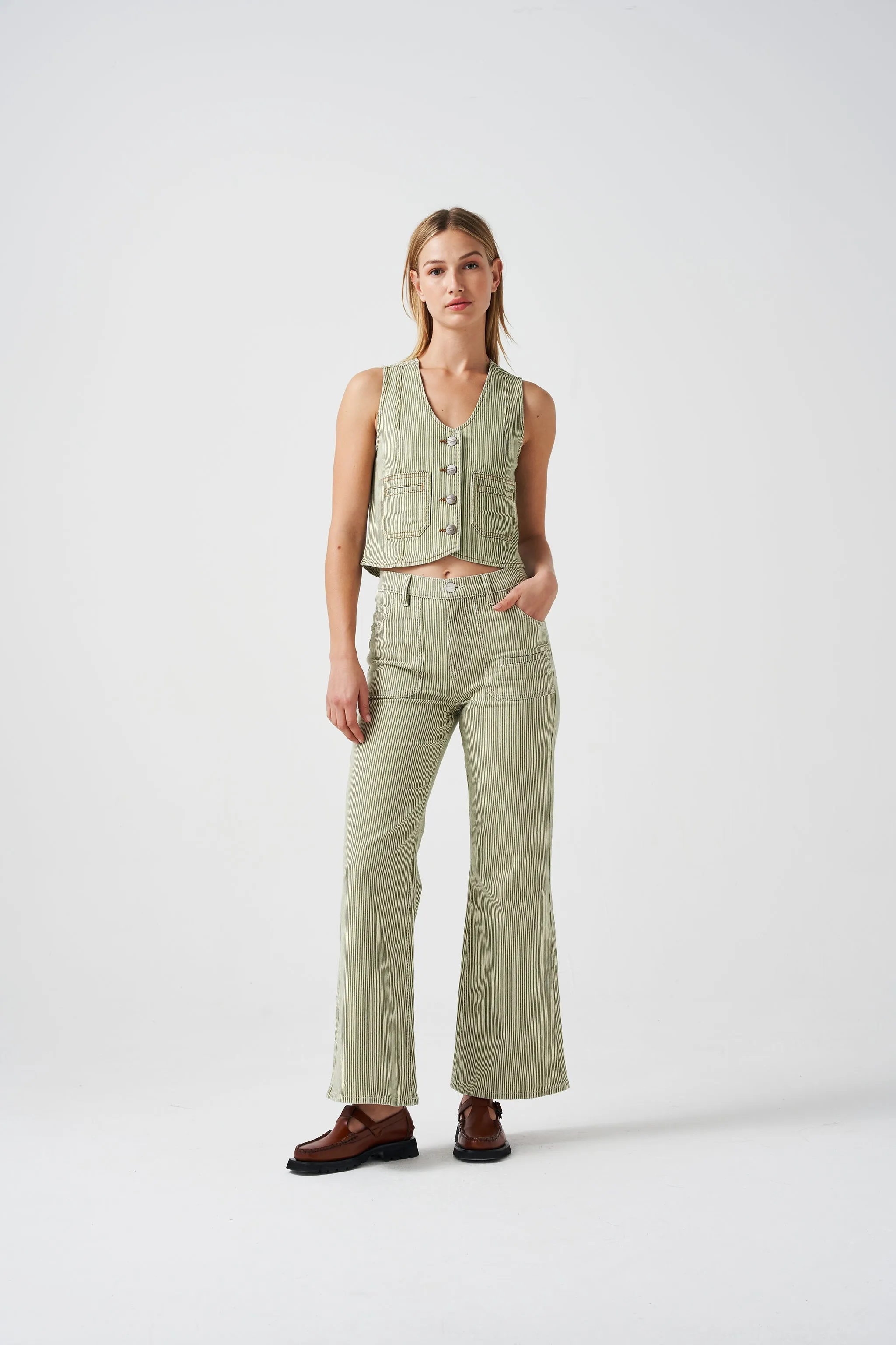 Bea Vest in Khaki Stripe