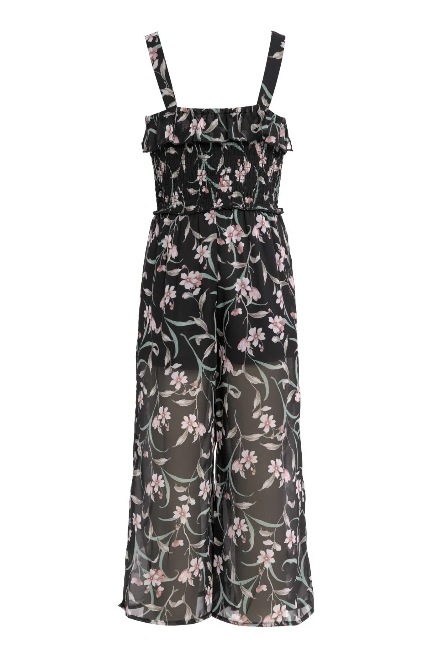 Big Girls Floral Print Chiffon Jumpsuit with Front Slits