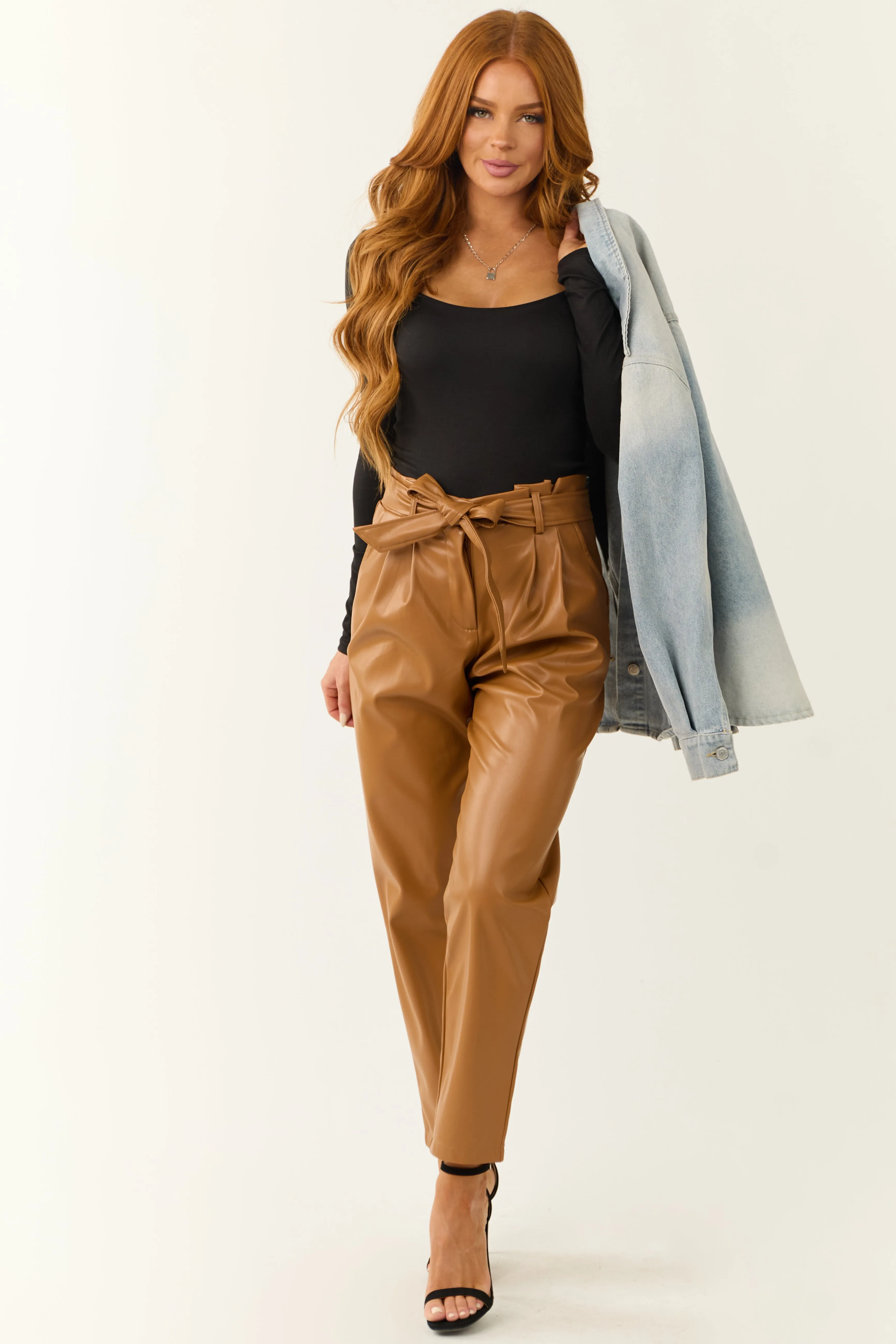 Brown Sugar Faux Leather Straight Leg Pants