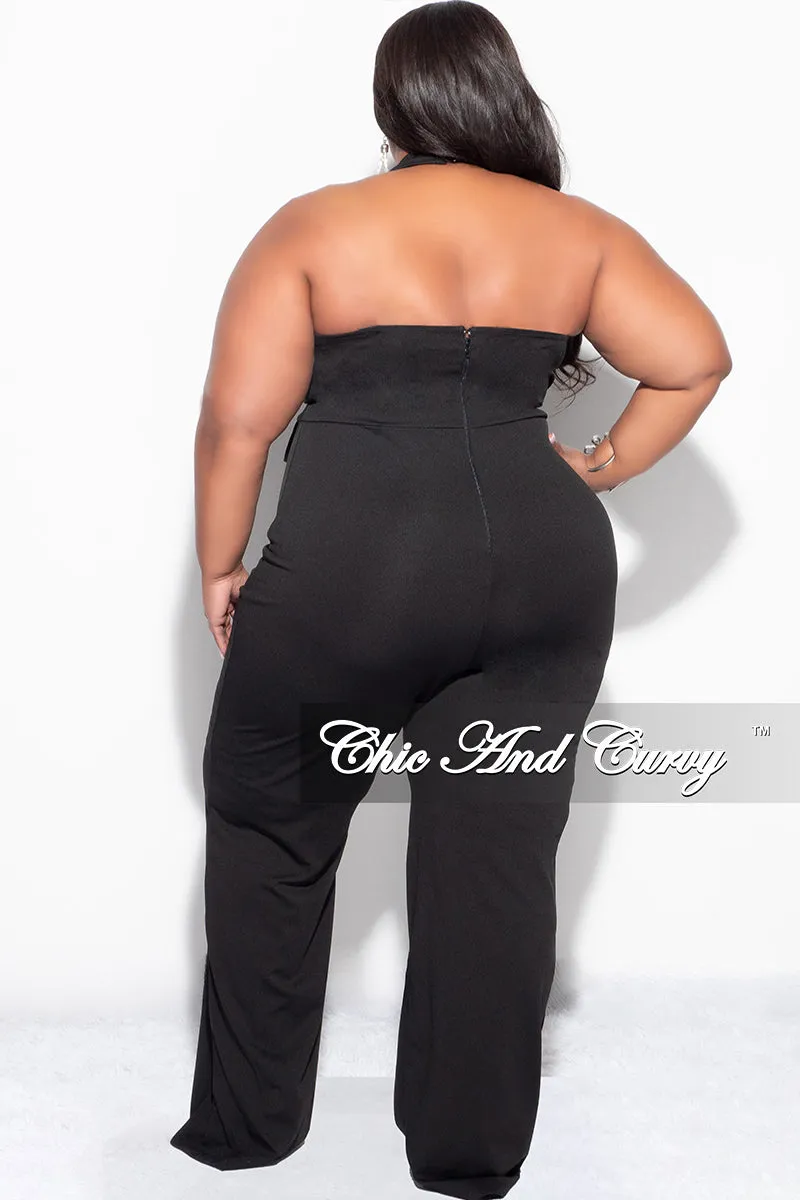 Final Sale Plus Size Faux Wrap Halter Jumpsuit in Black