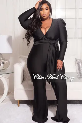 Final Sale Plus Size Faux Wrap Jumpsuit with Tie in Black