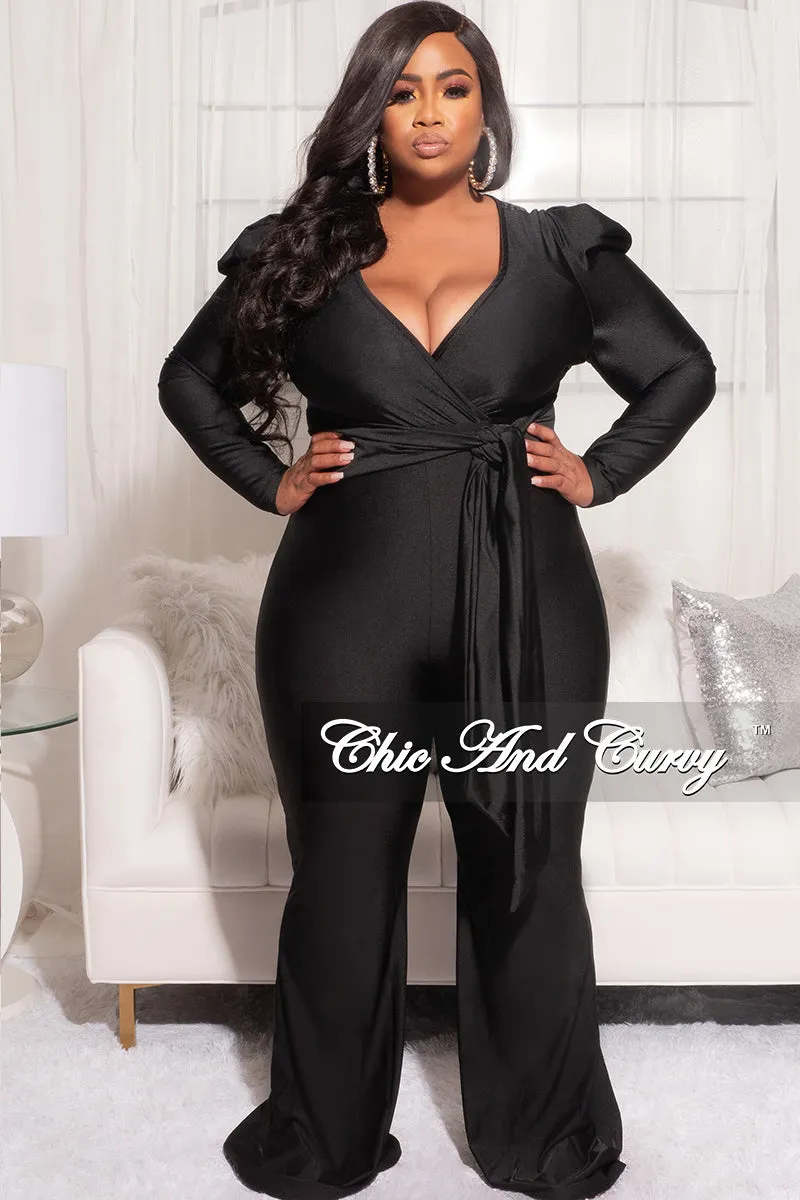 Final Sale Plus Size Faux Wrap Jumpsuit with Tie in Black