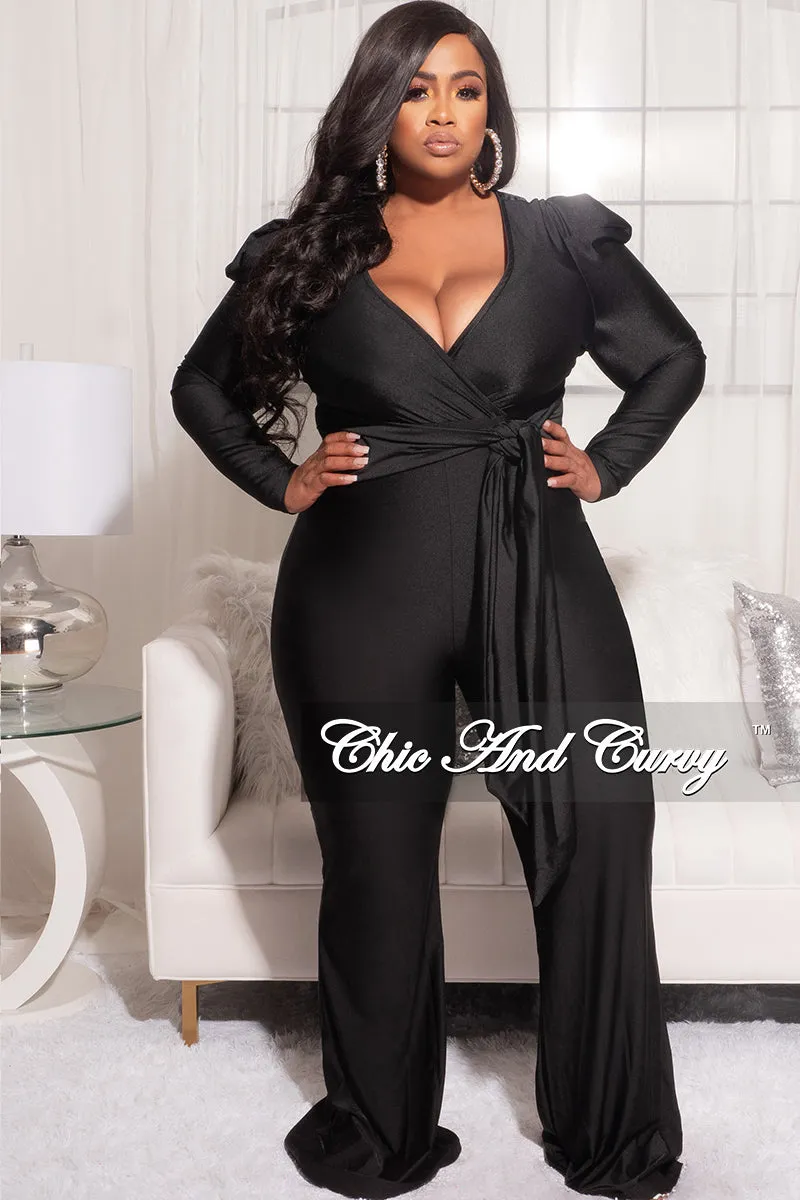 Final Sale Plus Size Faux Wrap Jumpsuit with Tie in Black