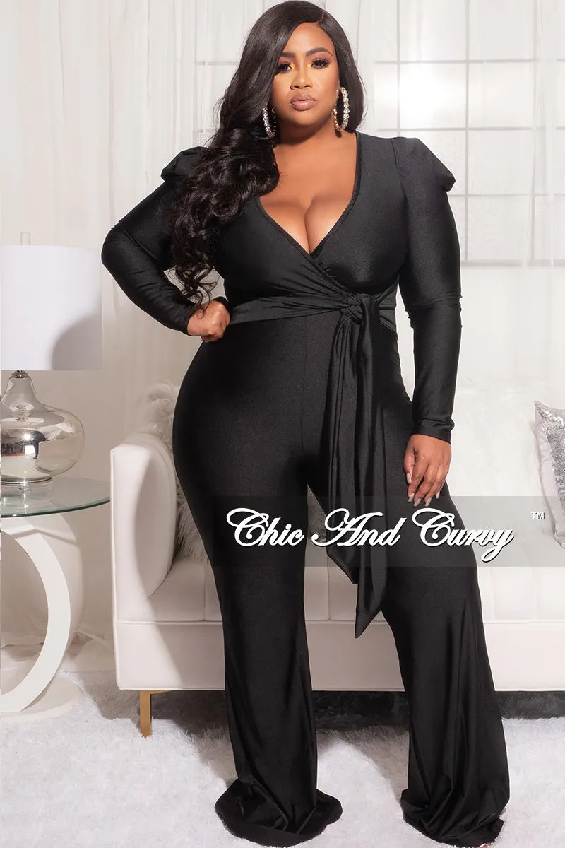 Final Sale Plus Size Faux Wrap Jumpsuit with Tie in Black