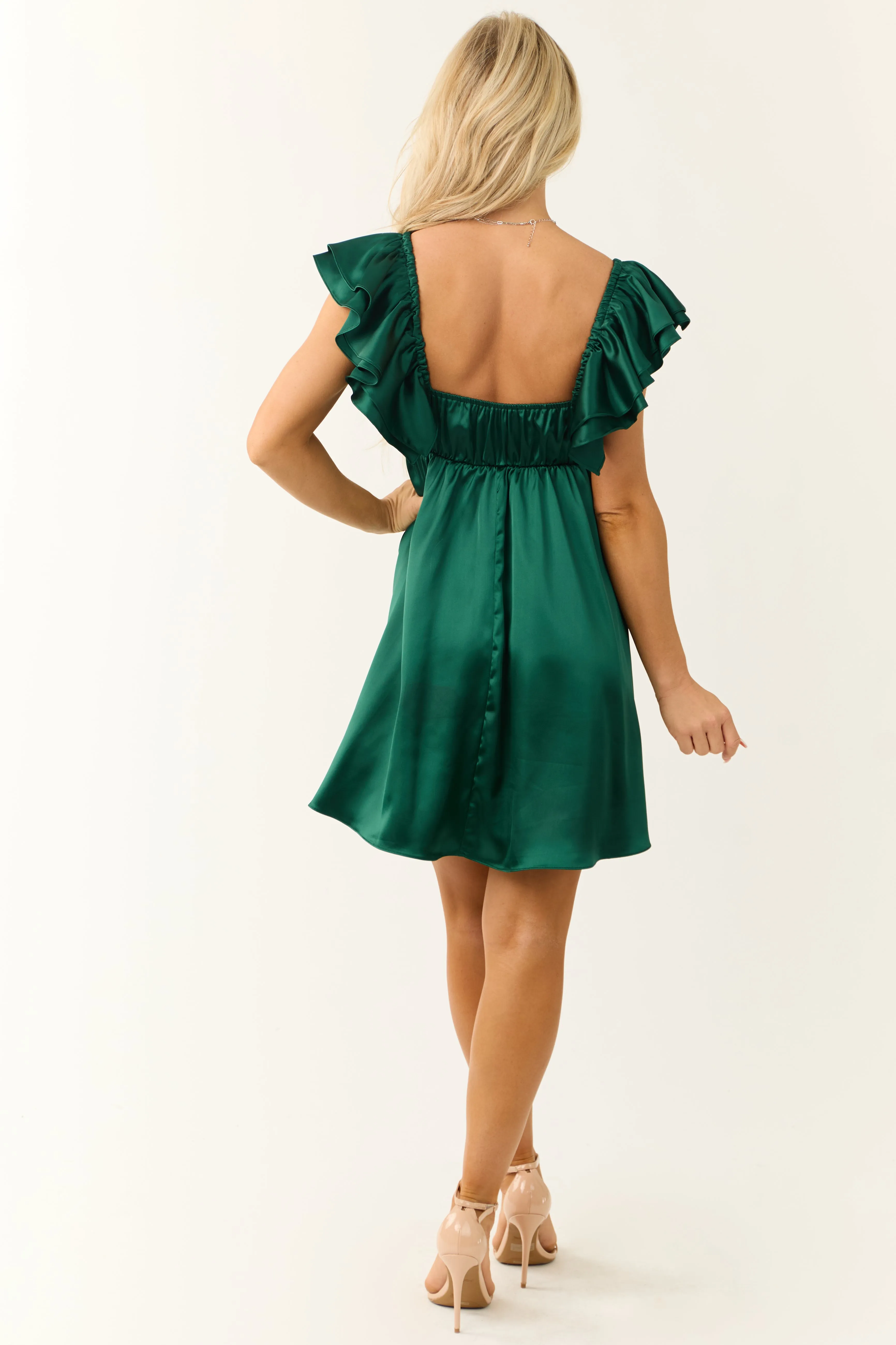 Forest Green Satin Babydoll Mini Dress