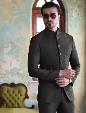 GREEN EMBROIDERED PRINCE COAT