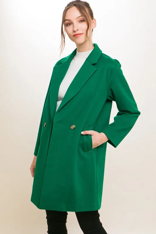 Green Lapel Collared Double Breasted Full Coat