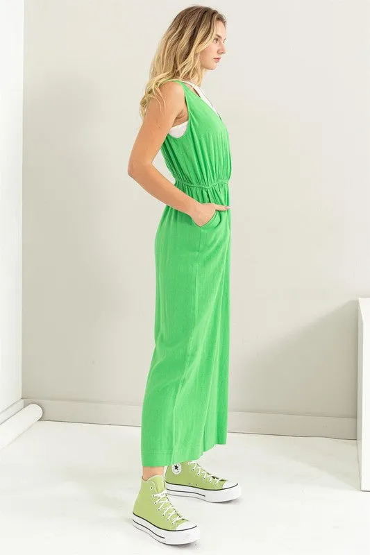 Green Sleeveless Linen Jumpsuit