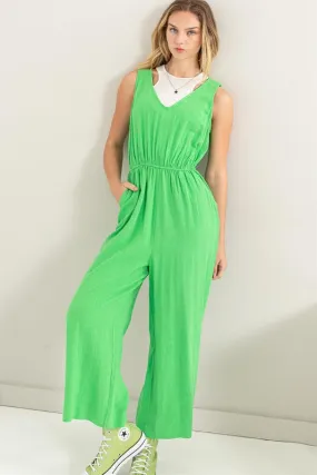 Green Sleeveless Linen Jumpsuit