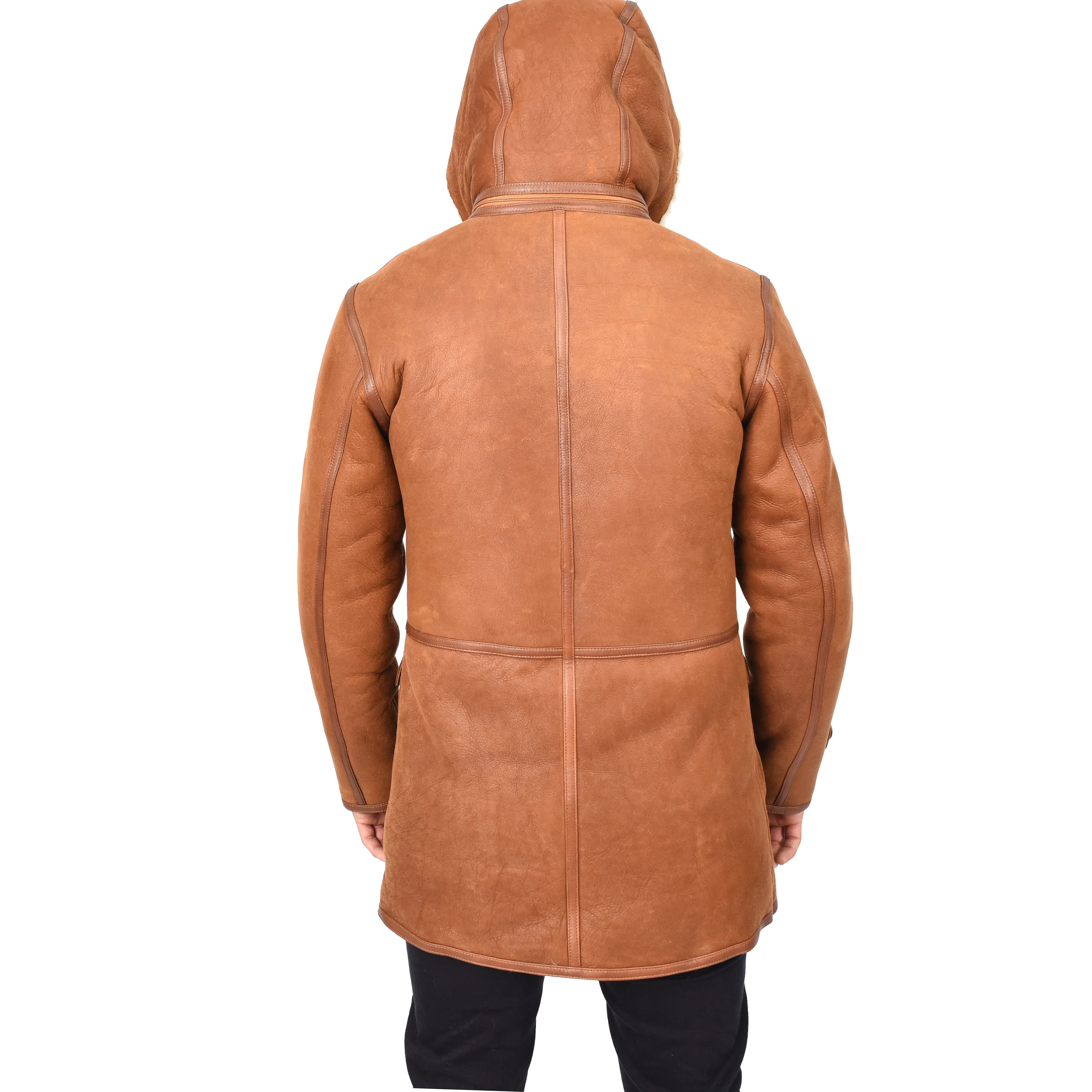 Men's 3/4 Length Real Sheepskin Duffle Coat Whiskey Arn
