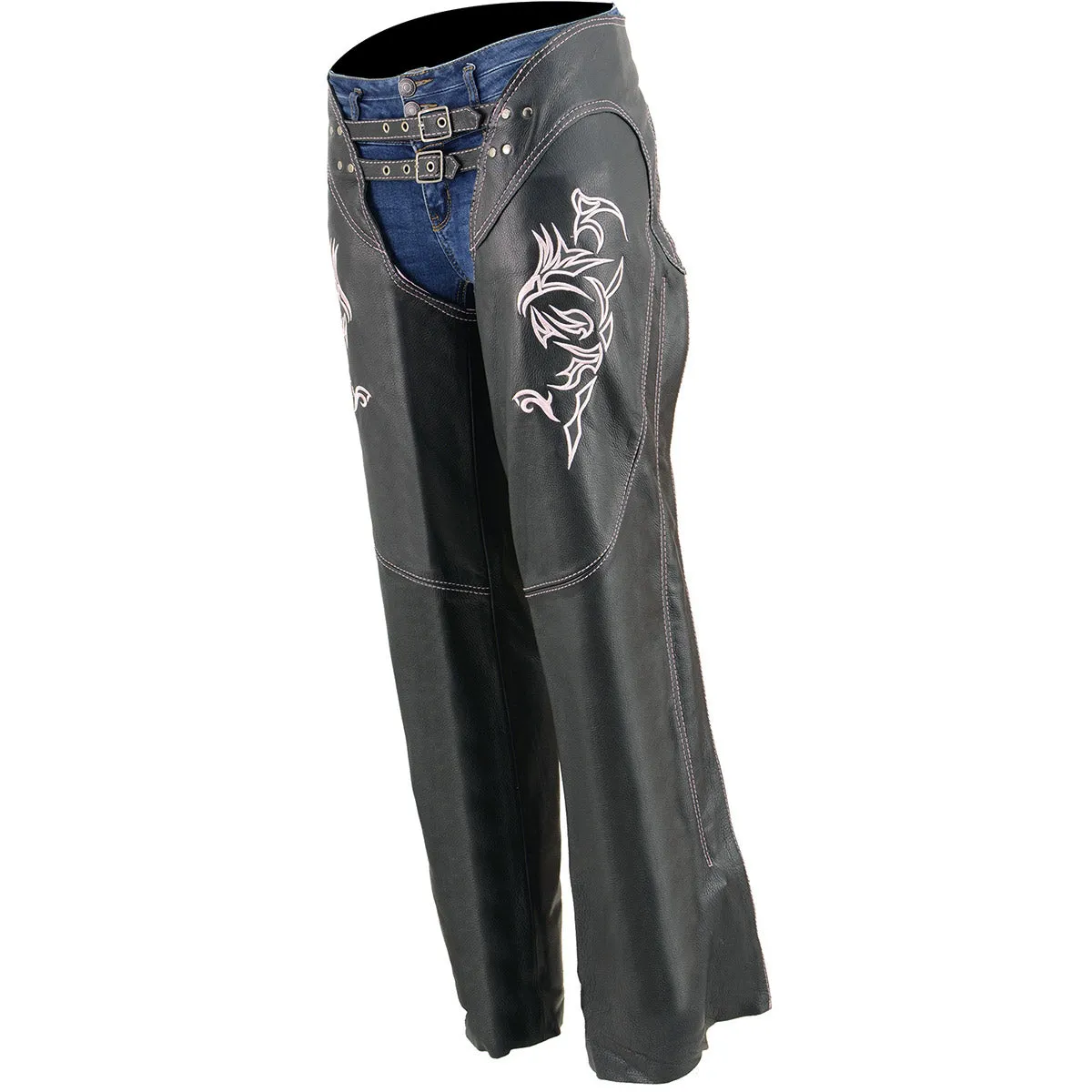 Milwaukee Leather Chaps for Women Black and Pink Low-Rise Waist-