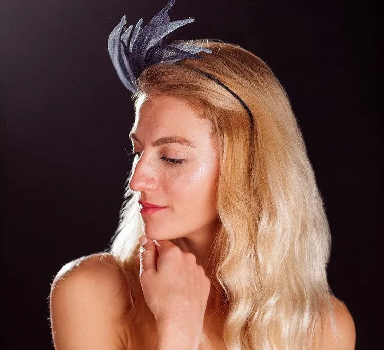 Navy and light blue crown fascinator