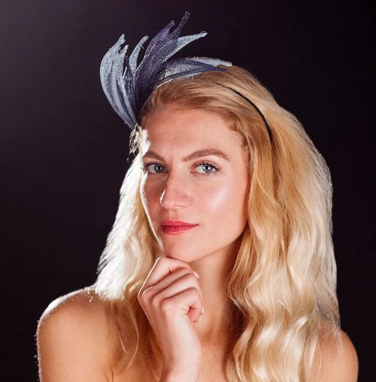 Navy and light blue crown fascinator
