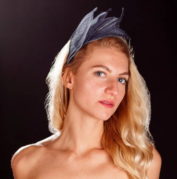 Navy and light blue crown fascinator