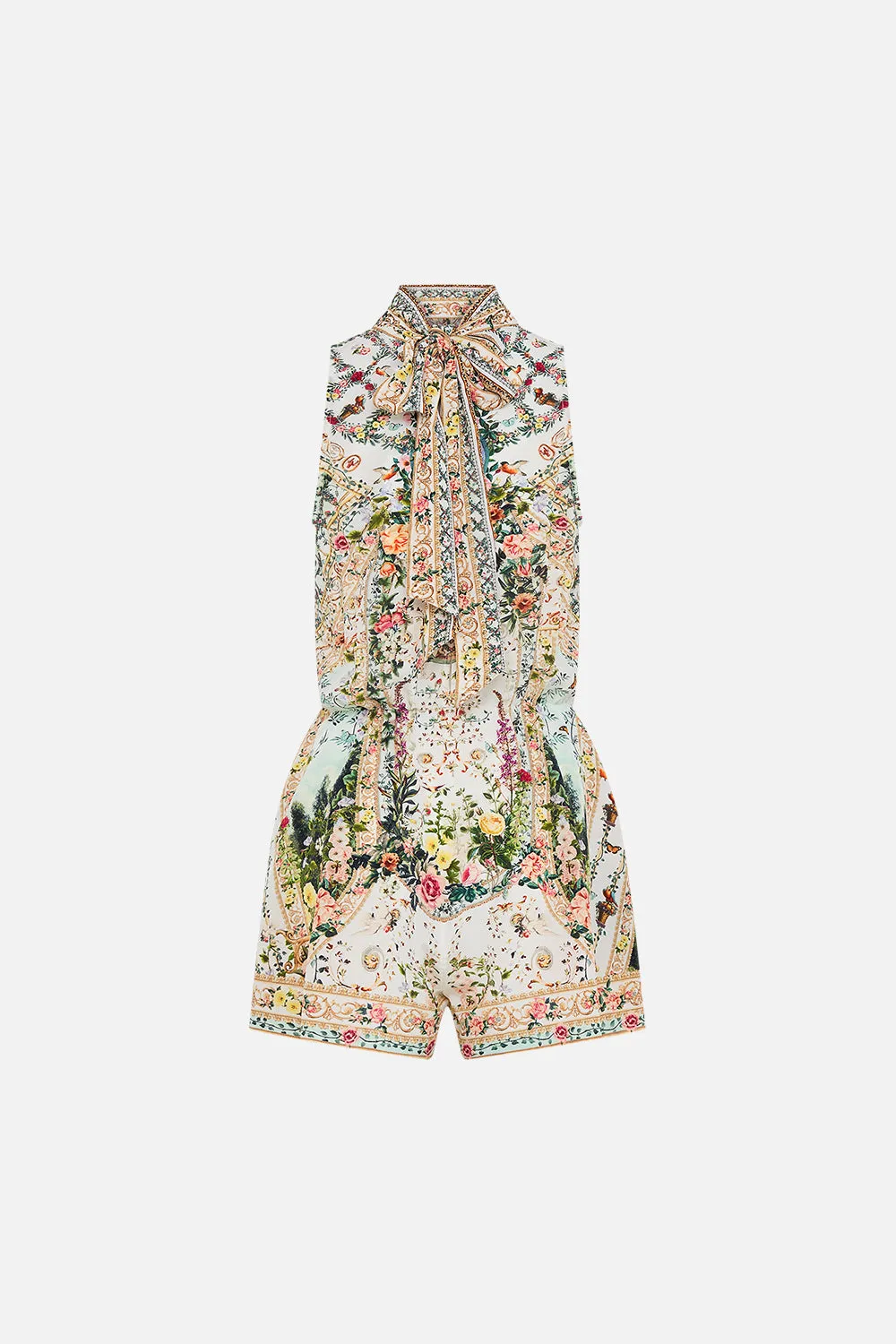 NECK TIE PLAYSUIT WITH ELASTIC WAIST RENAISSANCE ROMANCE