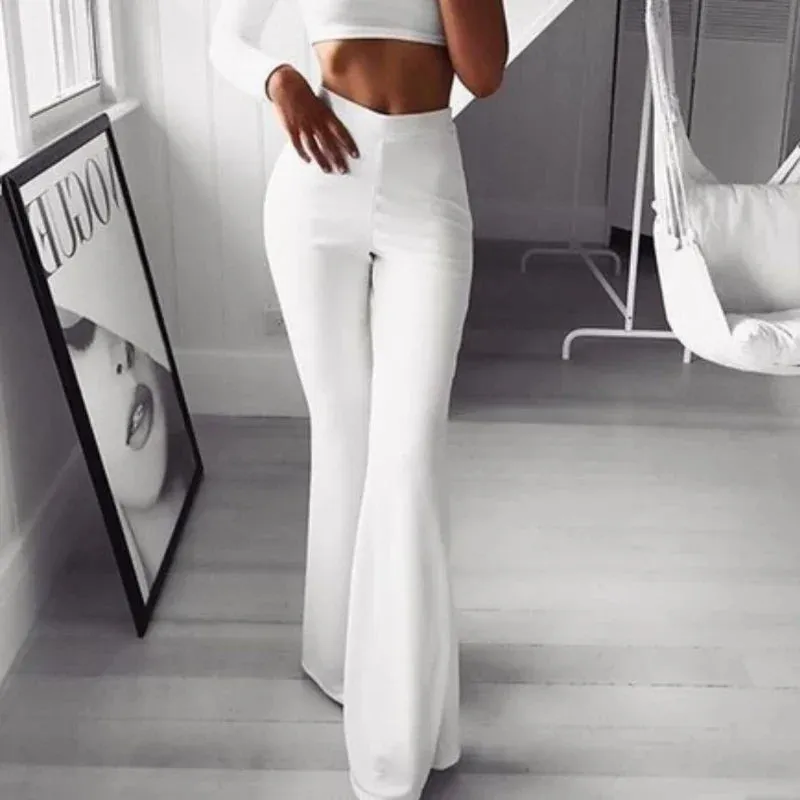 Solid Color High Elastic Bell-bottom Pants