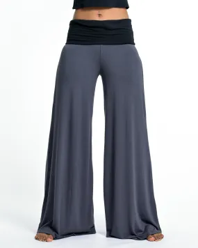 Solid Color Spandex Wide Leg Palazzo Pants in Gray